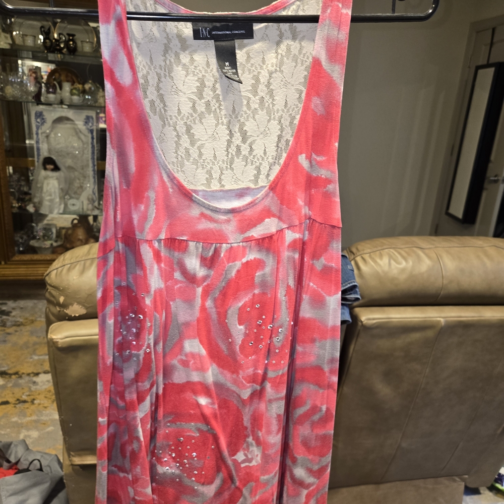 INC International Concepts Pink and Gray Bling Tank Top EUC